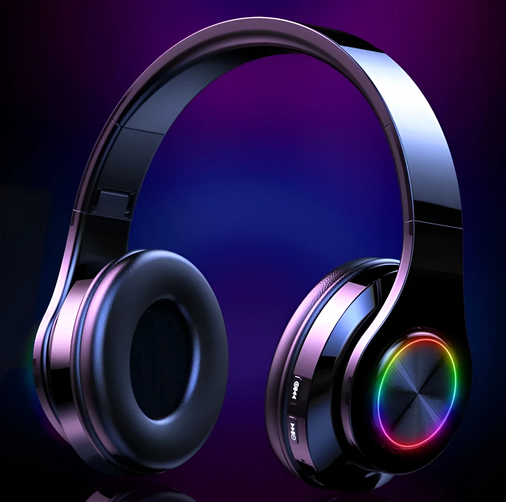 Black T6 over-ear wireless Bluetooth headset on a white background.