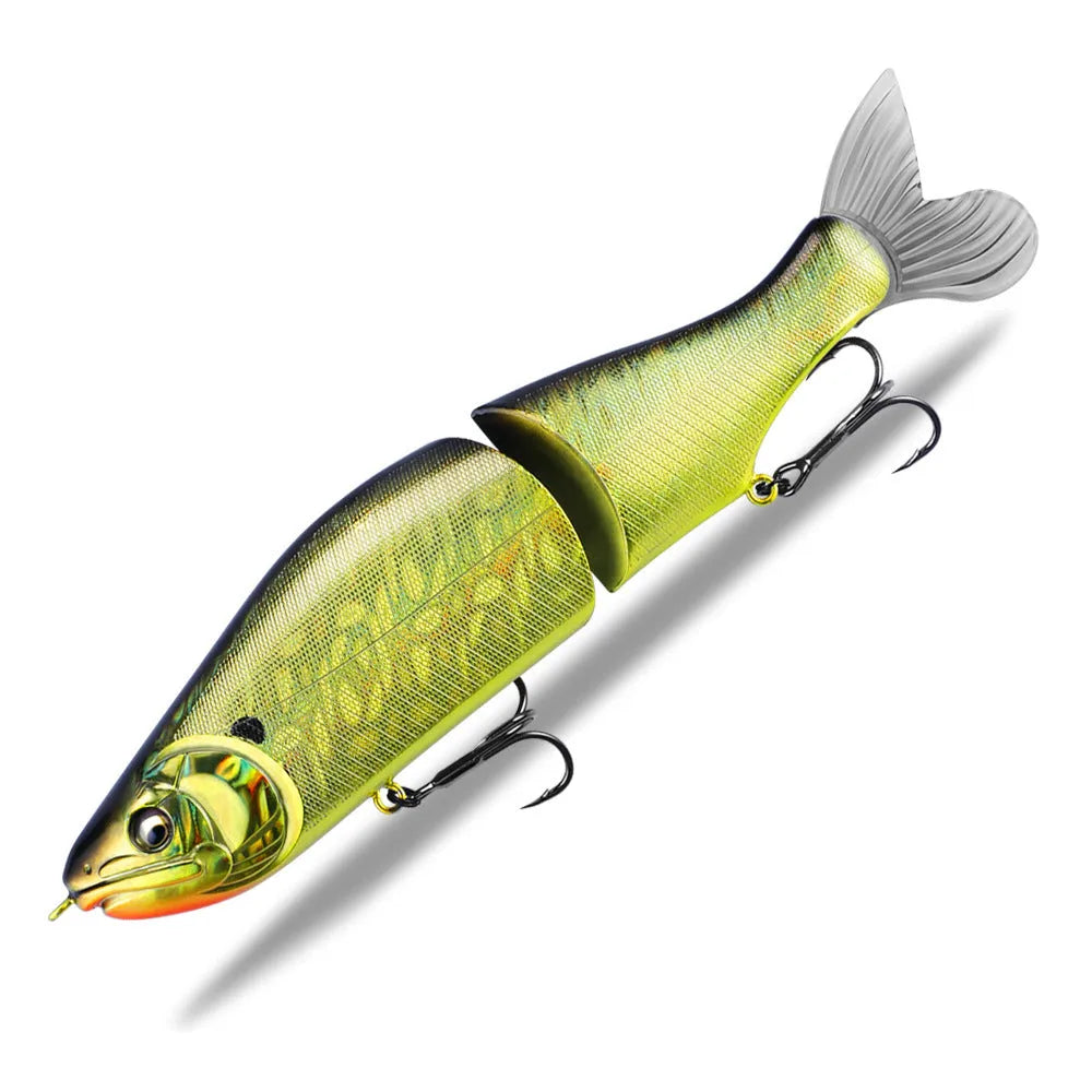 185mm plastic bass fishing swimming bait shown in one of fifteen available colours.