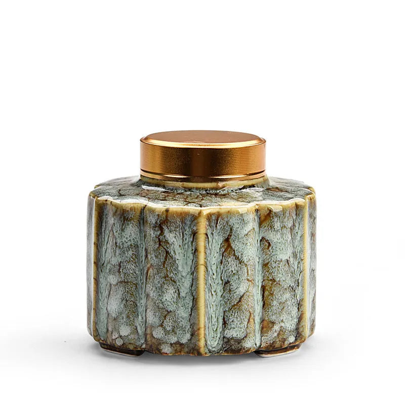 Ceramic Tea Pot Lotus Leaf Design Universal Storage Tea Caddy Coloured Glaze Finish Available in Seven Colours Celadon Dark Red Ding Ware Pink Sea Blue Sky Blue White Home Tea Storage
