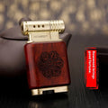 Ebony gas lighter with metal construction and decorative wood finish options