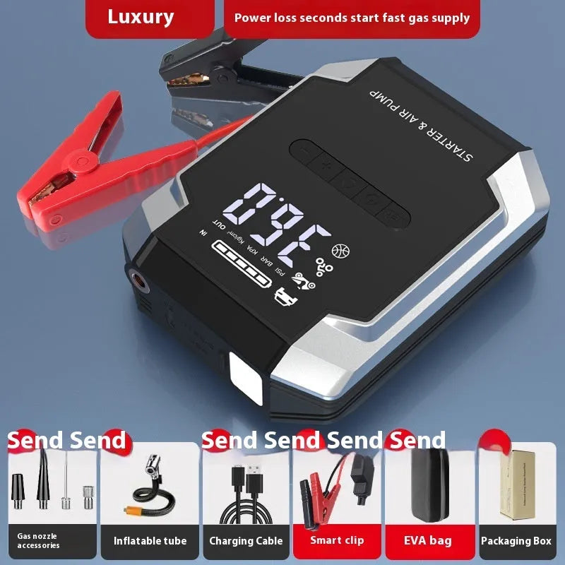 12V car jump starter and air pump in intelligent Eva bag, ABS housing, 21.8x18.3x10.8cm Smart Version Plus Package