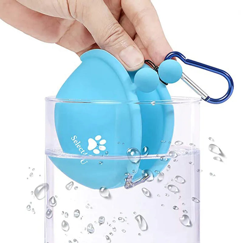 Silicone dog training treat pouch with hook and loop closure in blue colour