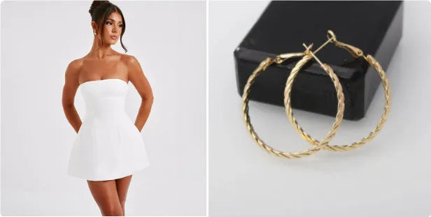 Women's solid colour backless tube dress with A-line skirt and high waist in various colours.