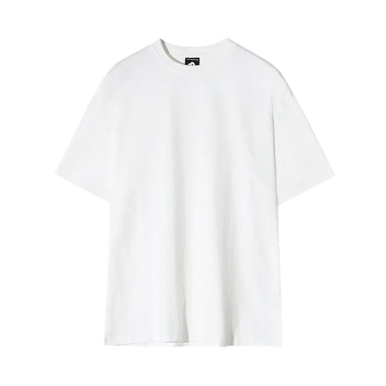 Men's slim fit cotton T-shirt in black on a hanger, showing round neck and half-sleeve design.