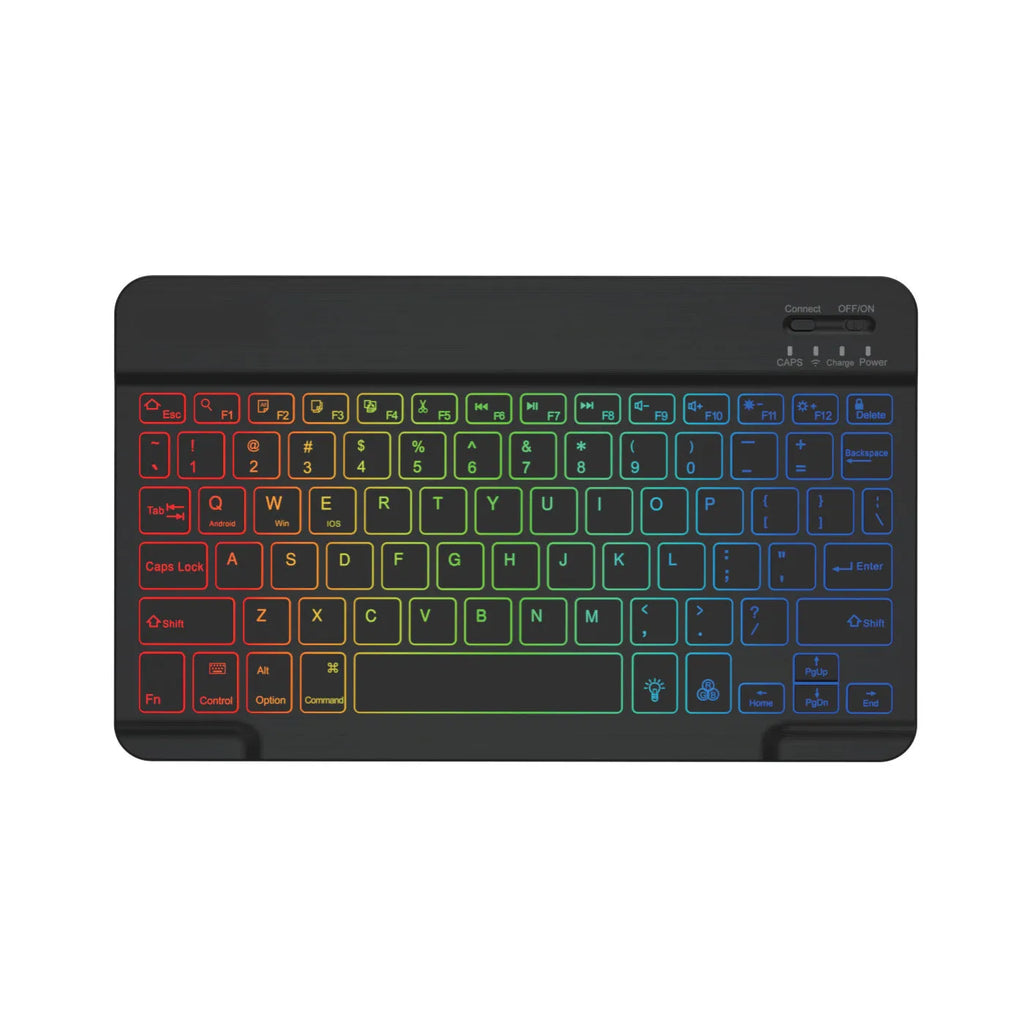 10-inch Bluetooth keyboard for tablets with colourful backlight in one of eight body colour options