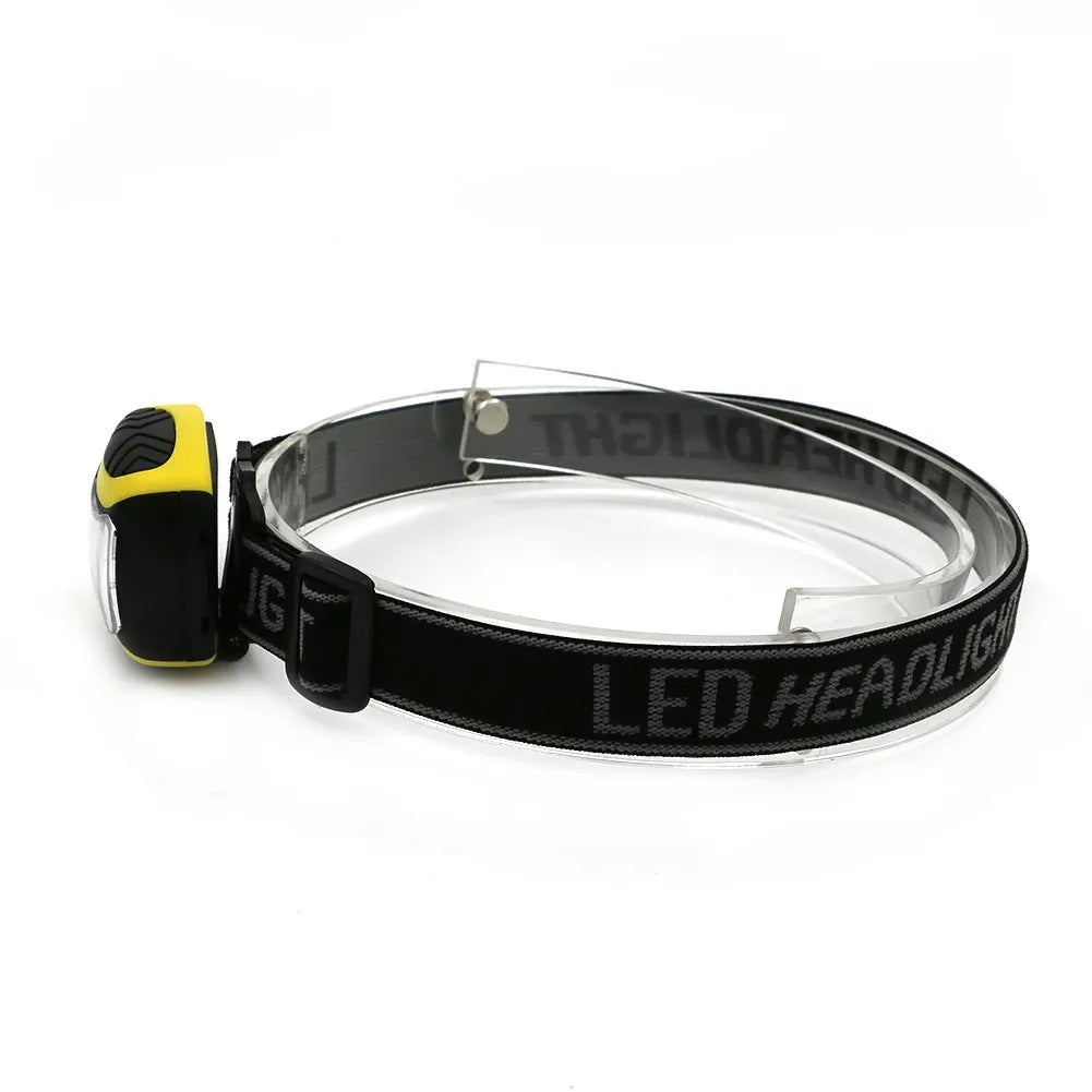 Yellow plastic three-speed COB LED headlamp for outdoor activities and work.