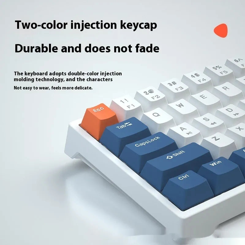 Bluish-black 61-key mechanical keyboard with hot-swappable switches on a desk