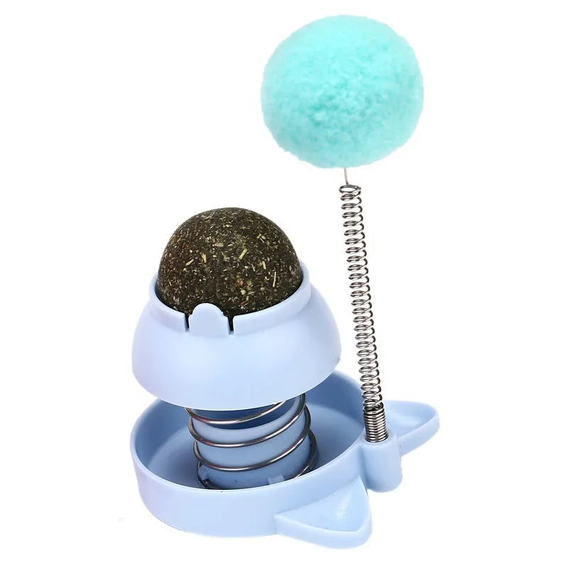 Blue lucky cat toy with 55mm music mint ball for feline self-play entertainment