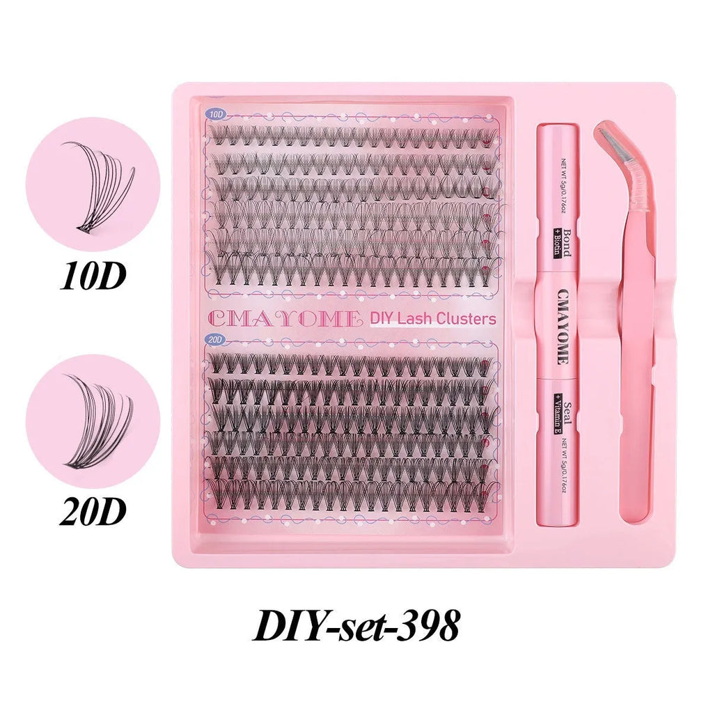 DIY single cluster false eyelashes with artificial fibre construction for natural thick mixed split type look