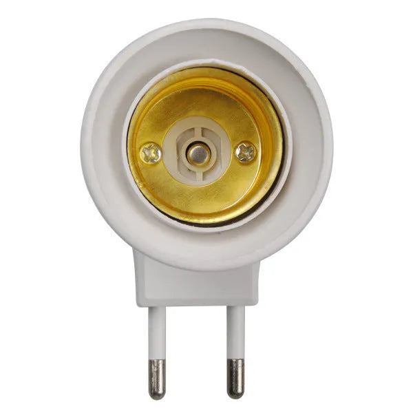 White E27 screw lamp holder with wall plug adapter and inline switch for bulb control