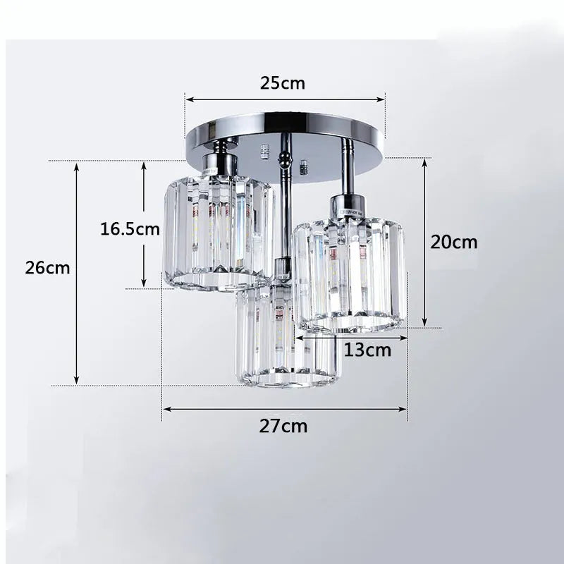 Modern crystal ceiling light in black finish for corridor or entrance installation with E27 socket