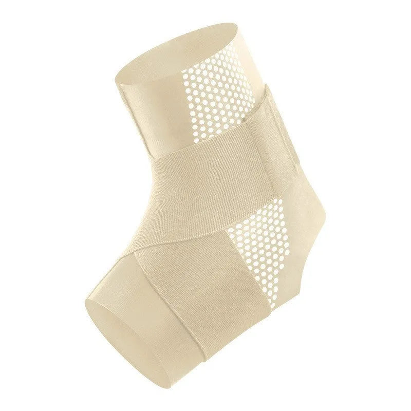 A black Lycra cloth ankle support brace for adults, laid flat to show its sleeve design.