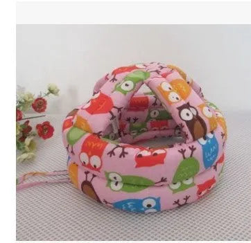 Baby anti collision hat with high-density sponge padding, adjustable headband, breathable cotton outer, colourful design