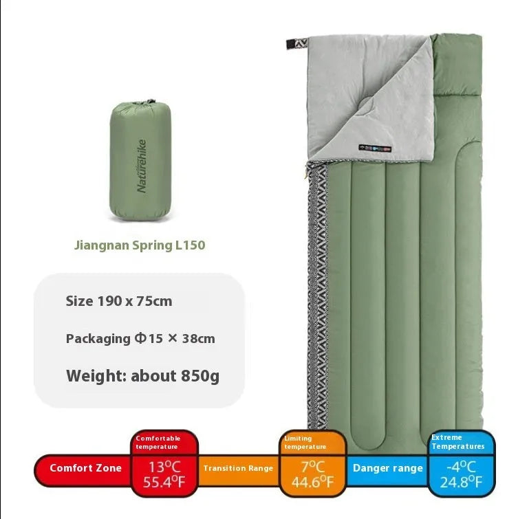 Portable outdoor sleeping bag with storage sack in one of three colour options