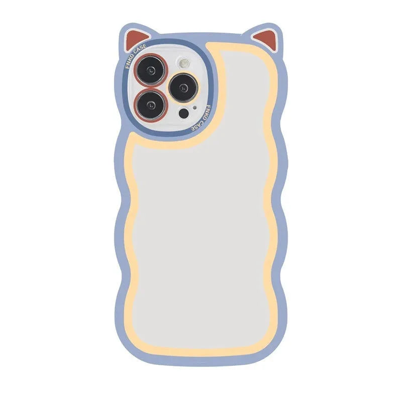Creative wave cat ear cartoon TPU phone case for iPhone showing colourful solid rear cover