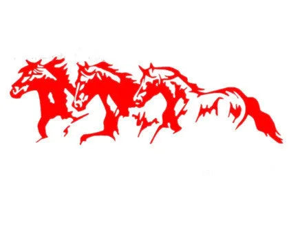 Three Horses steed design car decal sticker measuring 25 by 8cm in black, white, blue, or red colours