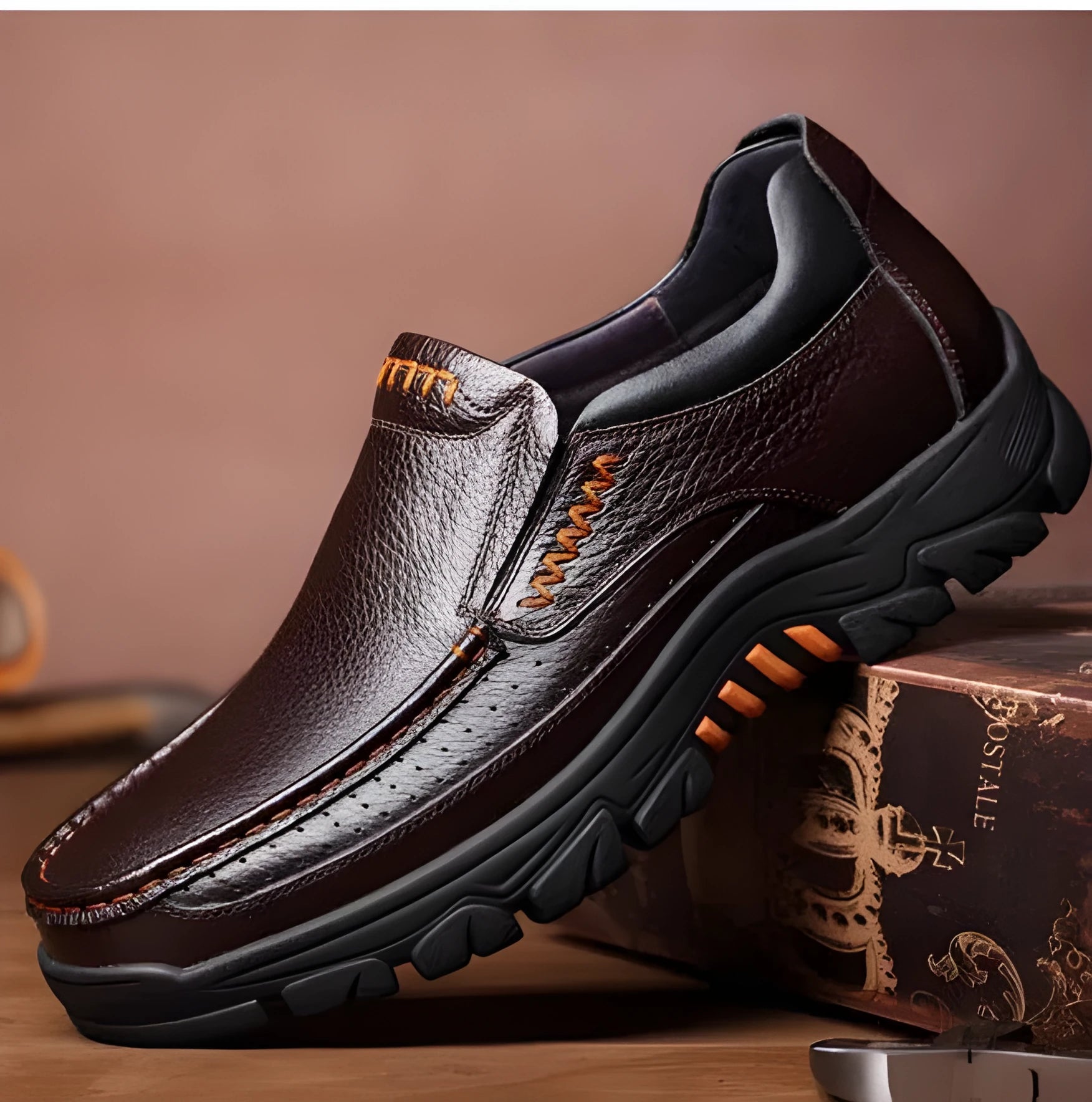 Business casual slip-on shoes in cowhide leather with rubber sole available in black and brown colours