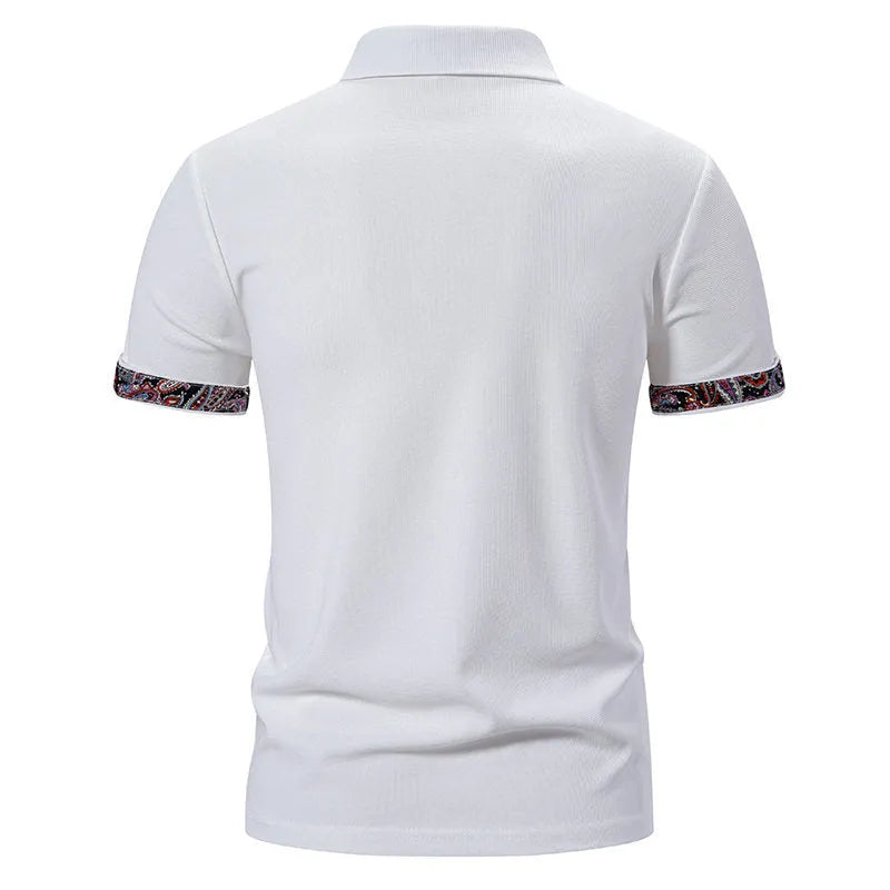Men's navy blue polo shirt with colour stitching detail on the turnover neck and short sleeves.
