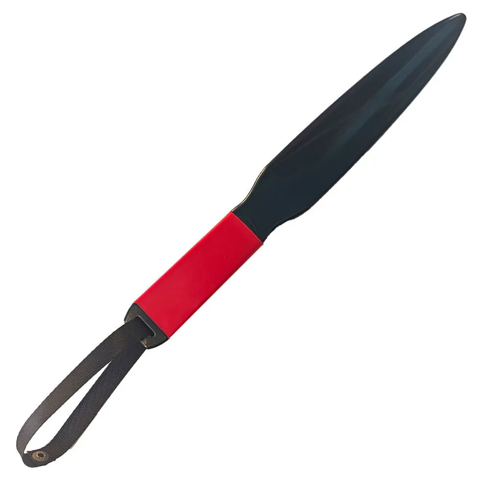A blue and black nylon dog training break stick measuring 35cm in length.