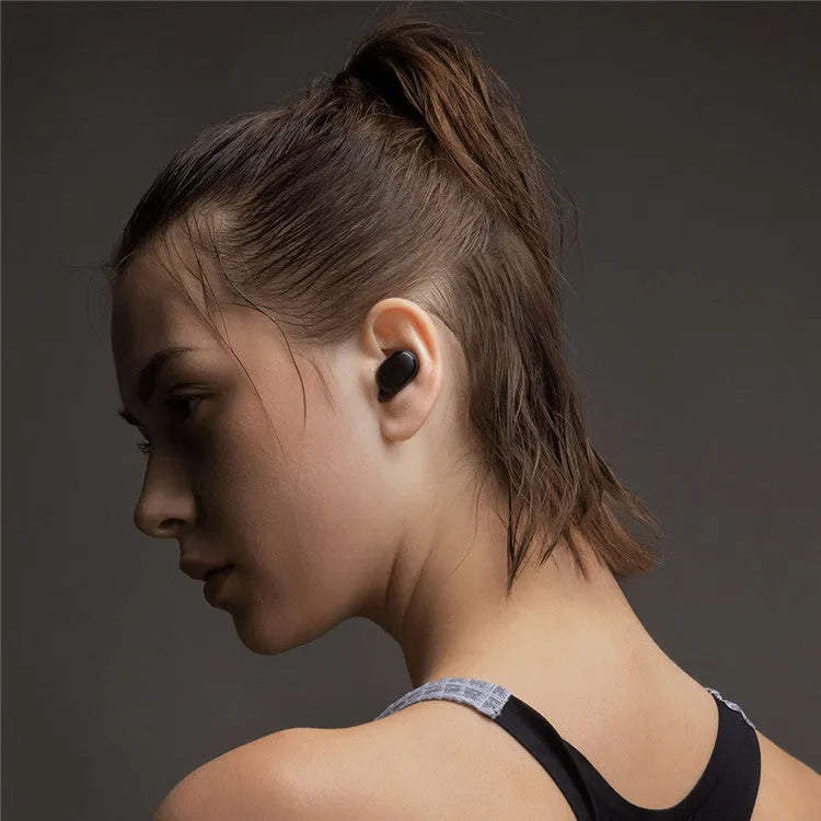 Redmi AirDots 2 true wireless black earbuds with a charging case.