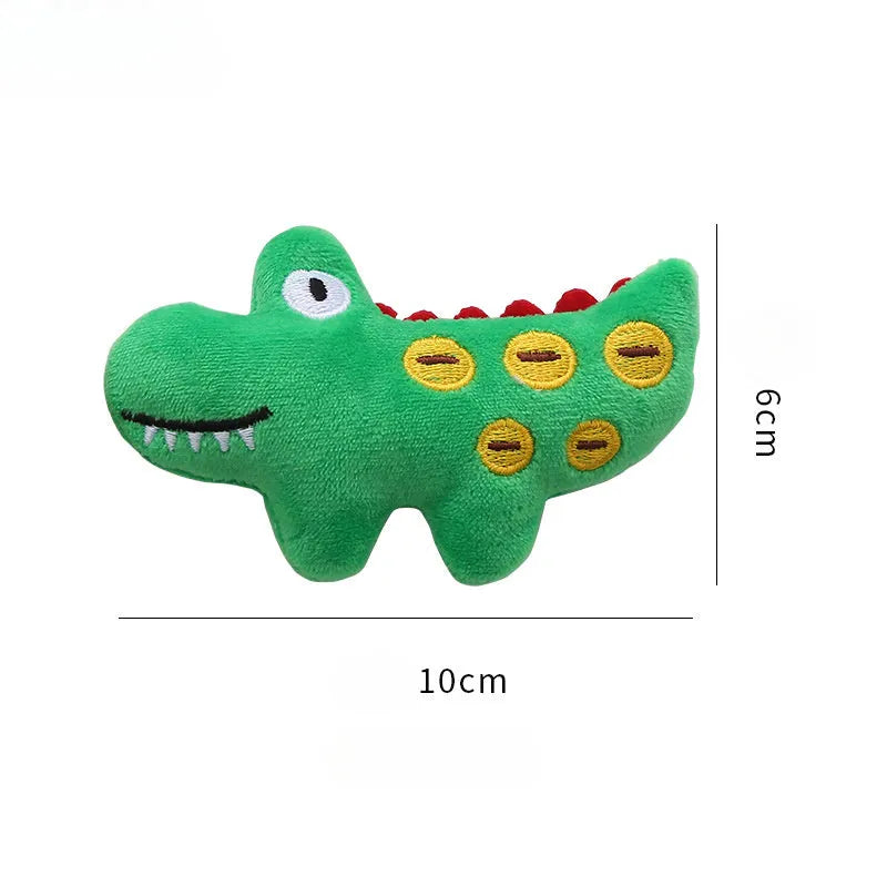Plush cat toy in the shape of a cow and a parrot, designed for interactive play with catnip.