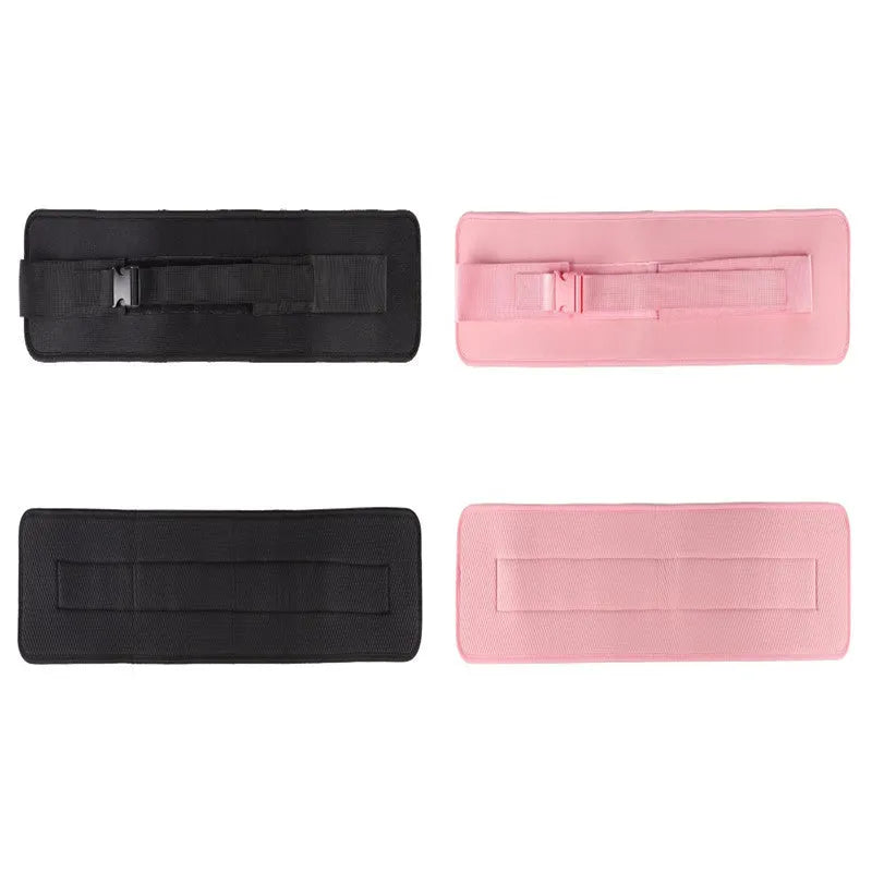 Black and pink hip bridge training belt for dumbbell and barbell exercises with lumbar support