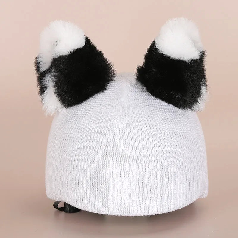 Plush fabric ski helmet decoration cap with cartoon design for equipment personalisation
