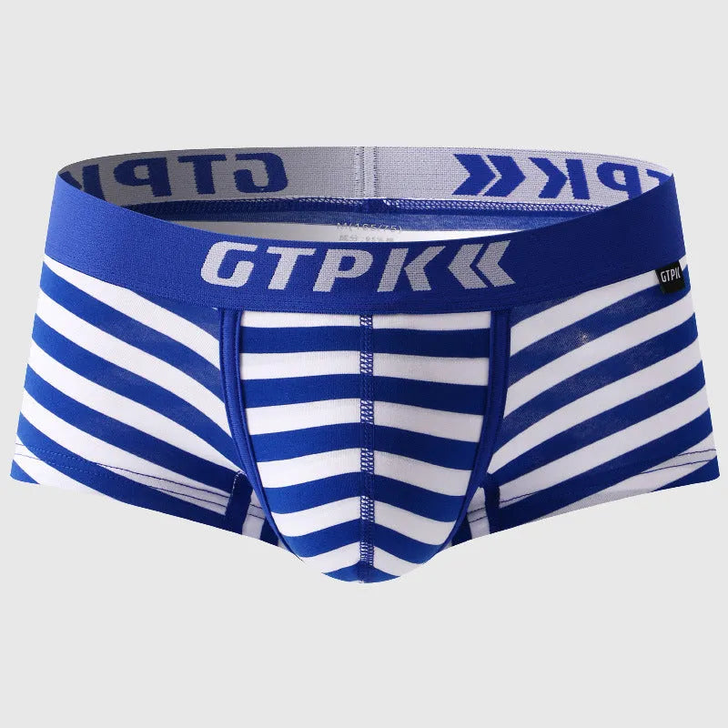 Breathable cotton men's fitness boxer shorts in multiple colours with striped pattern