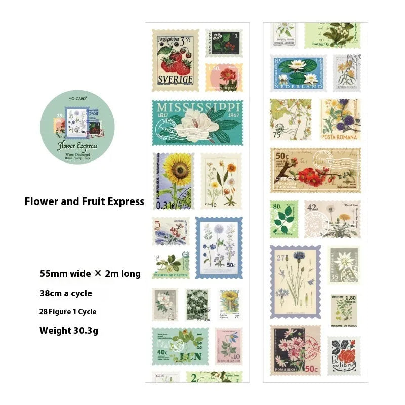 55mm wide coated paper stamp roll with retro patterns for journal decoration