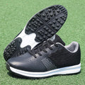 Men's waterproof non-slip golf training shoes in black with breathable mesh upper and rubber sole
