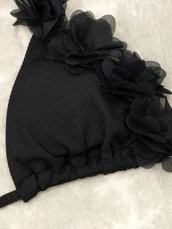 Black women's two-piece swim set with gathered Han-style top and matching shorts