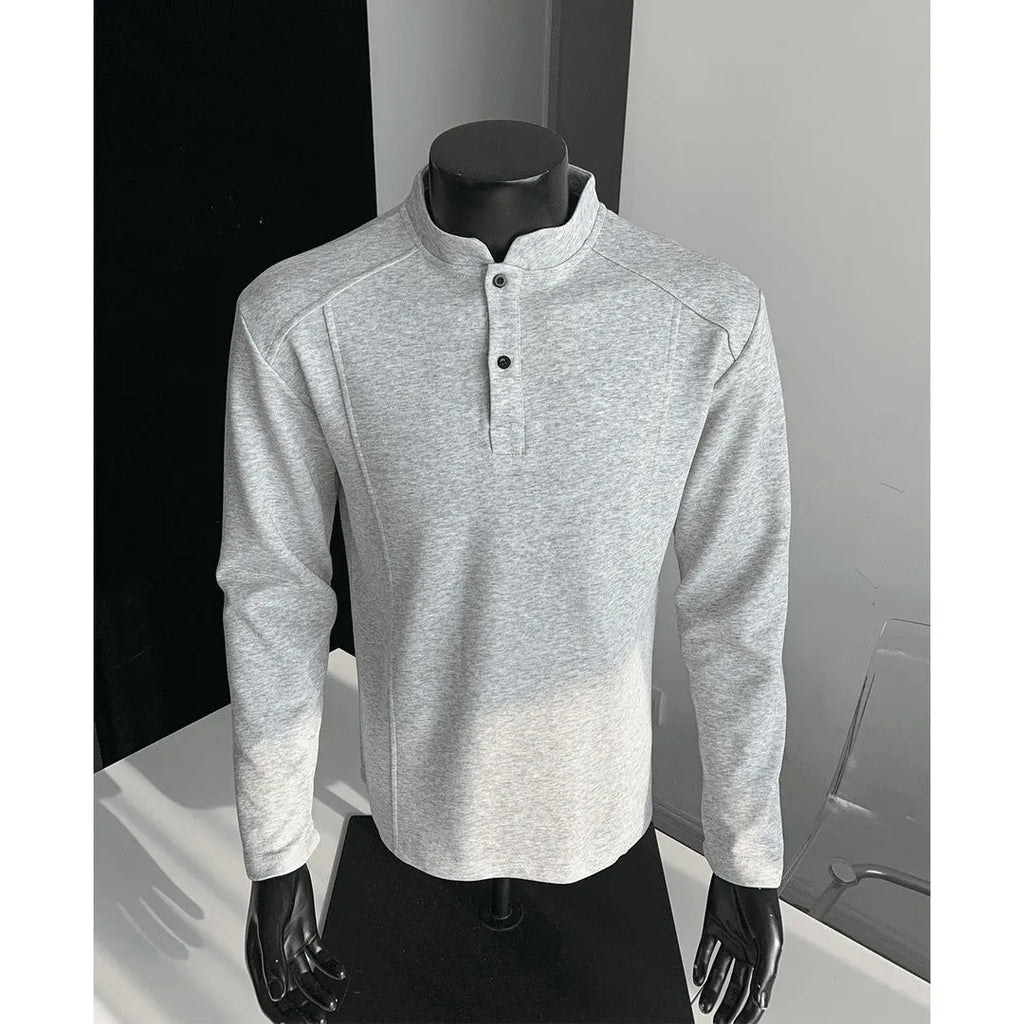 Men's loose-fit patchwork collar polo shirt with asymmetric shoulder design in Chinese cotton