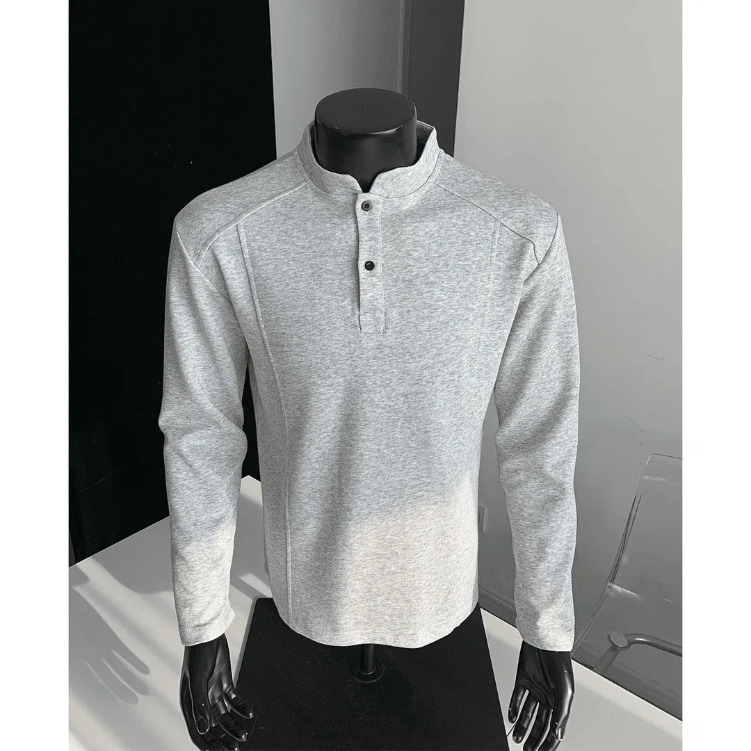 Men's loose-fit patchwork collar polo shirt with asymmetric shoulder design in Chinese cotton