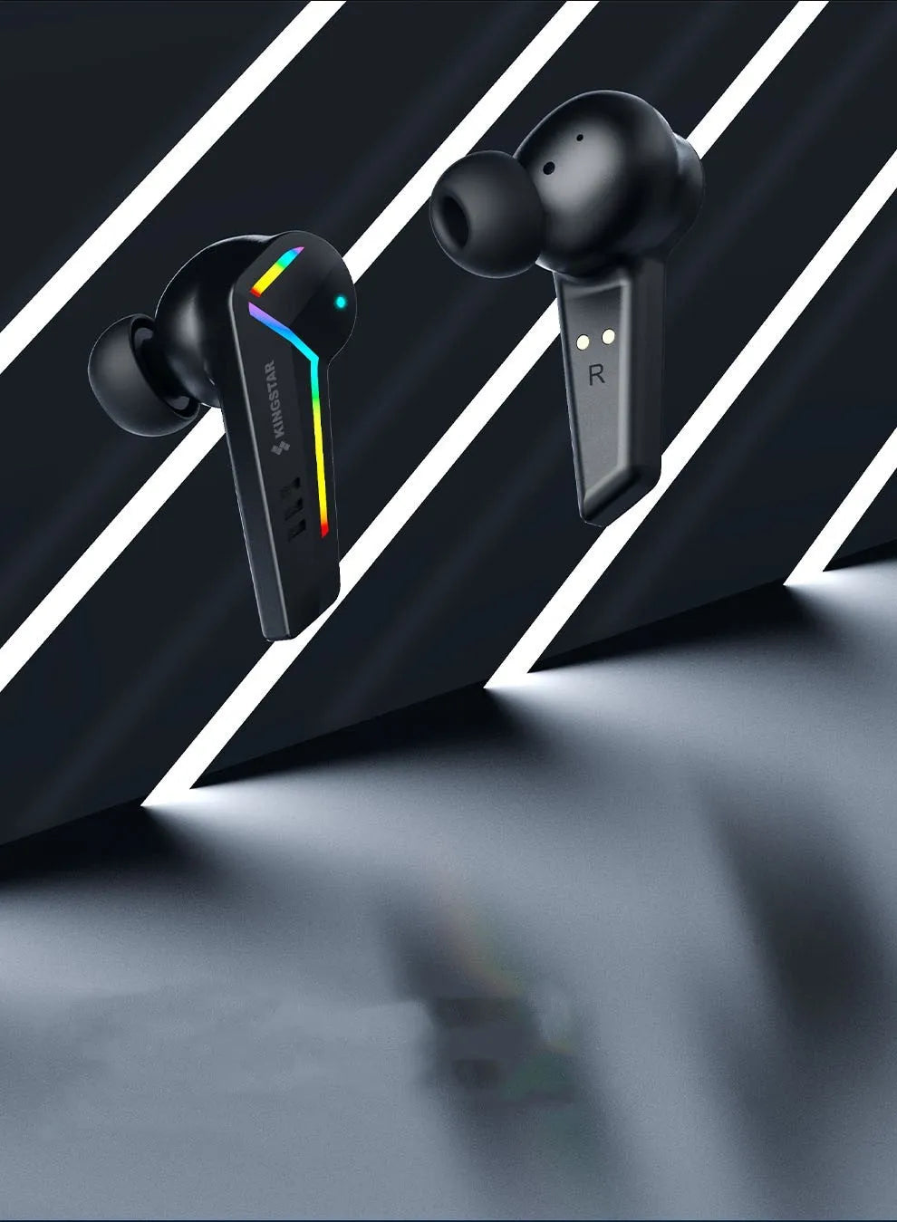 Black wireless TWS Bluetooth headset with earplug design for gaming and sports