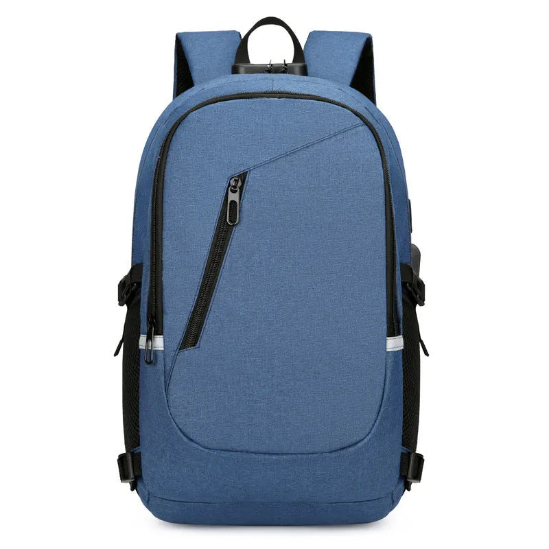 Grey Oxford cloth computer backpack with street trend design shown front view