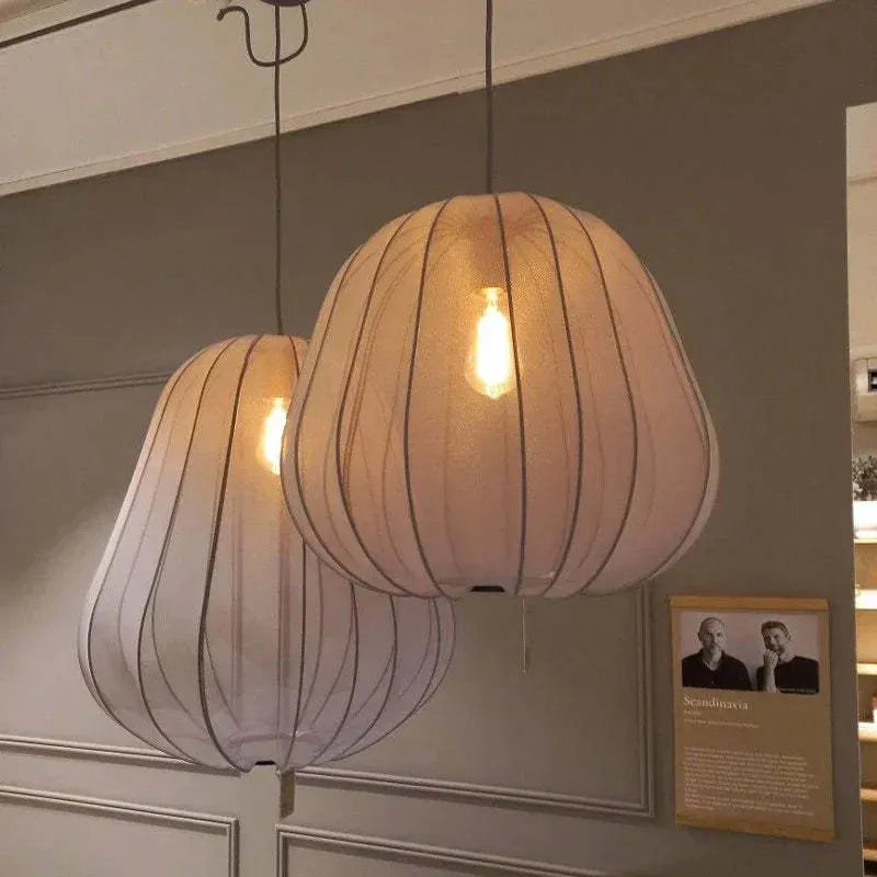 Japanese-style net pumpkin ceiling lamp in iron construction with branch-type design