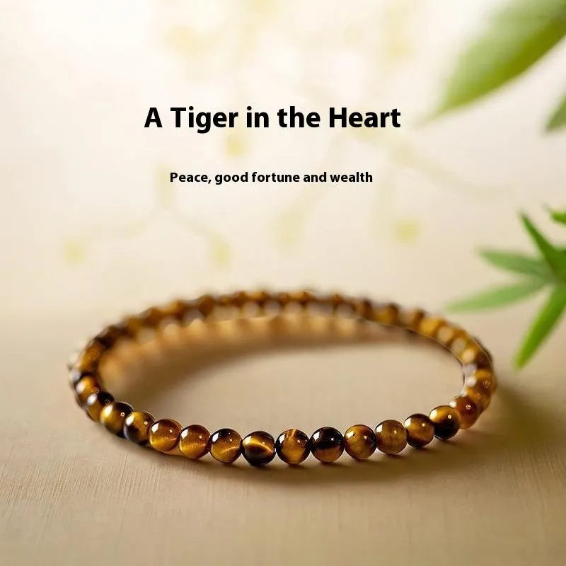Tigereye stone bracelet in new Chinese style with geometric design and round elements