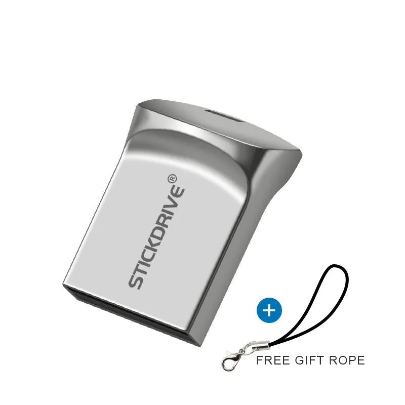 Metal USB flash drive with necklace chain attachment in black or silver finish