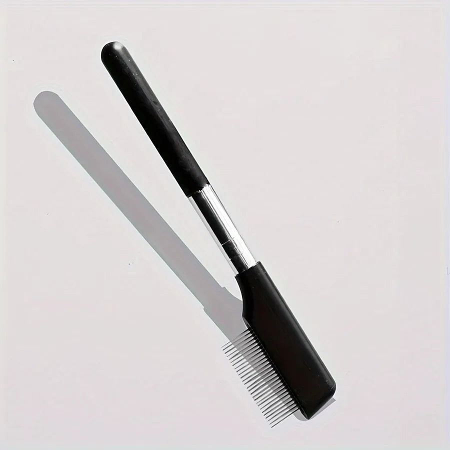 Black pet grooming brush with soft rubber bristles and stainless steel comb teeth for dogs and cats