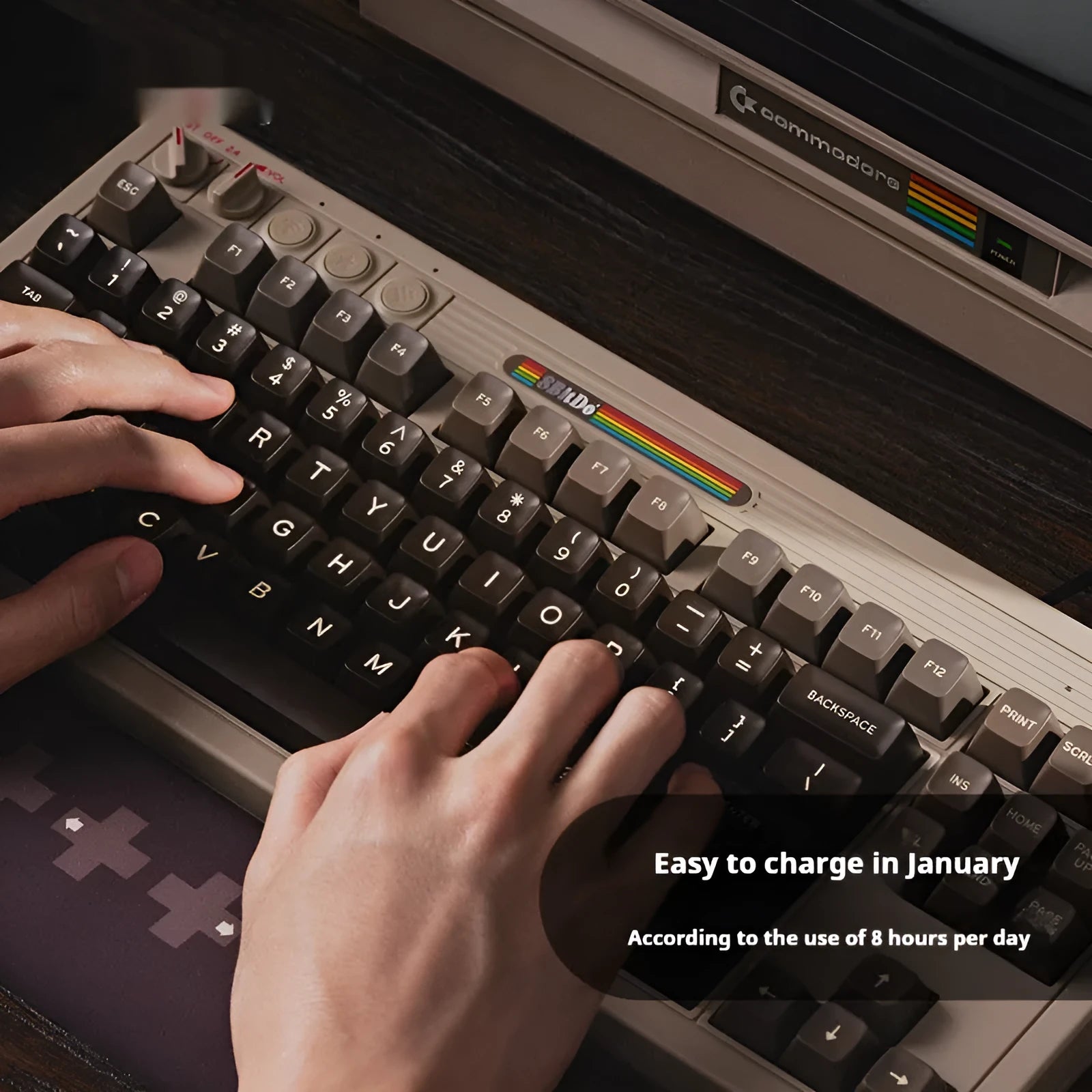 Retro87 C64 wireless Bluetooth mechanical gaming keyboard with Commodore 64 style keycaps