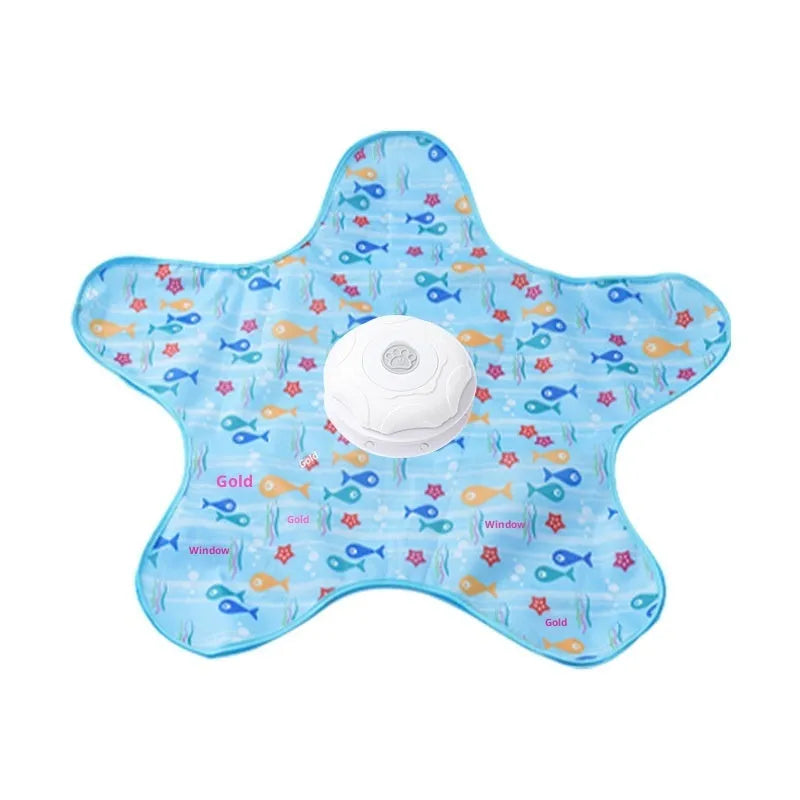 Smart cat hunting cover electric toy in blue with fish design, made from PP material
