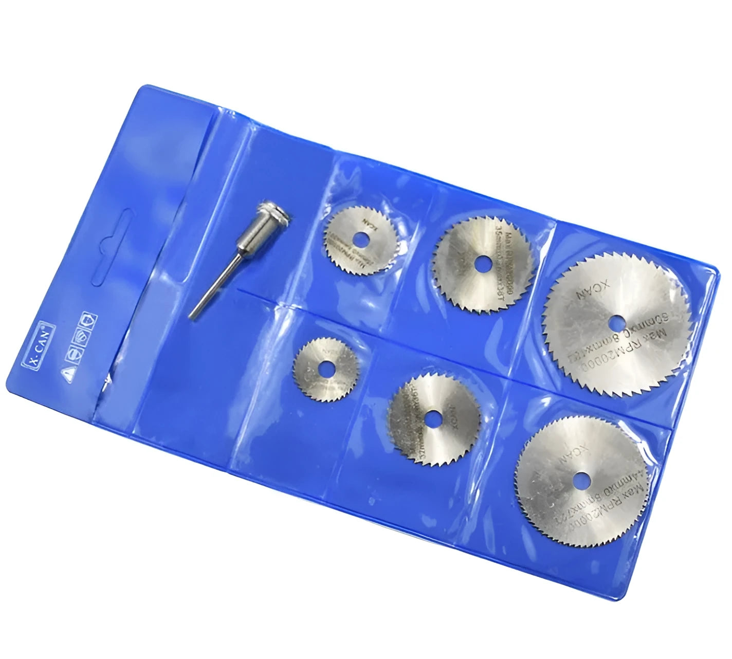6 piece circular saw blade set with mandrel for rotary tools, high speed steel construction