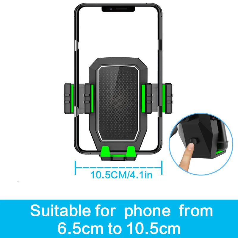 Green car drink and kettle holder with integrated mobile phone slot, showing compact plastic design.