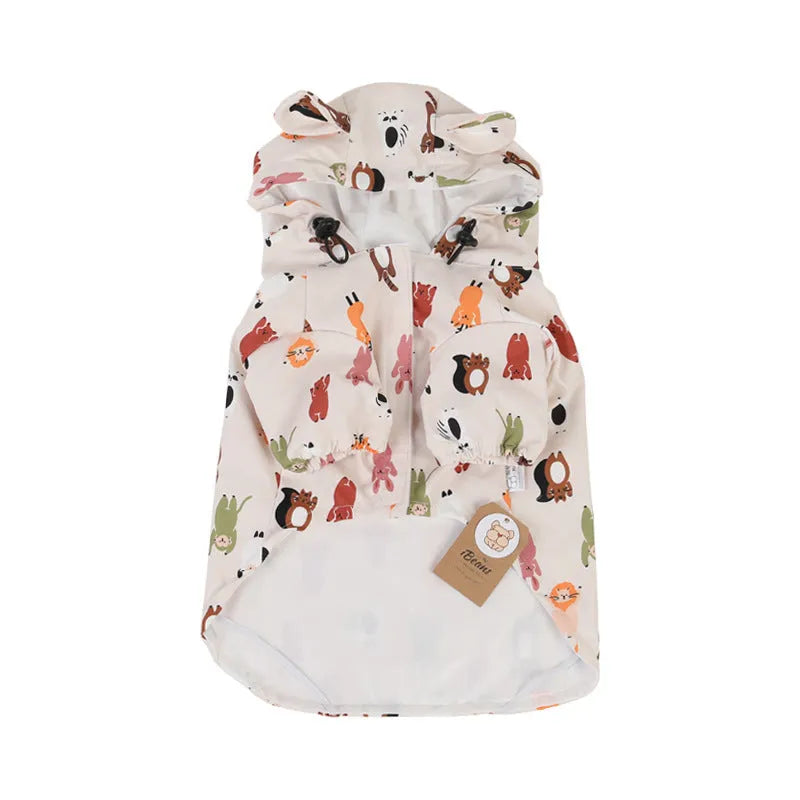 Cartoon dog raincoat with waterproof PU coating in beige cat head design