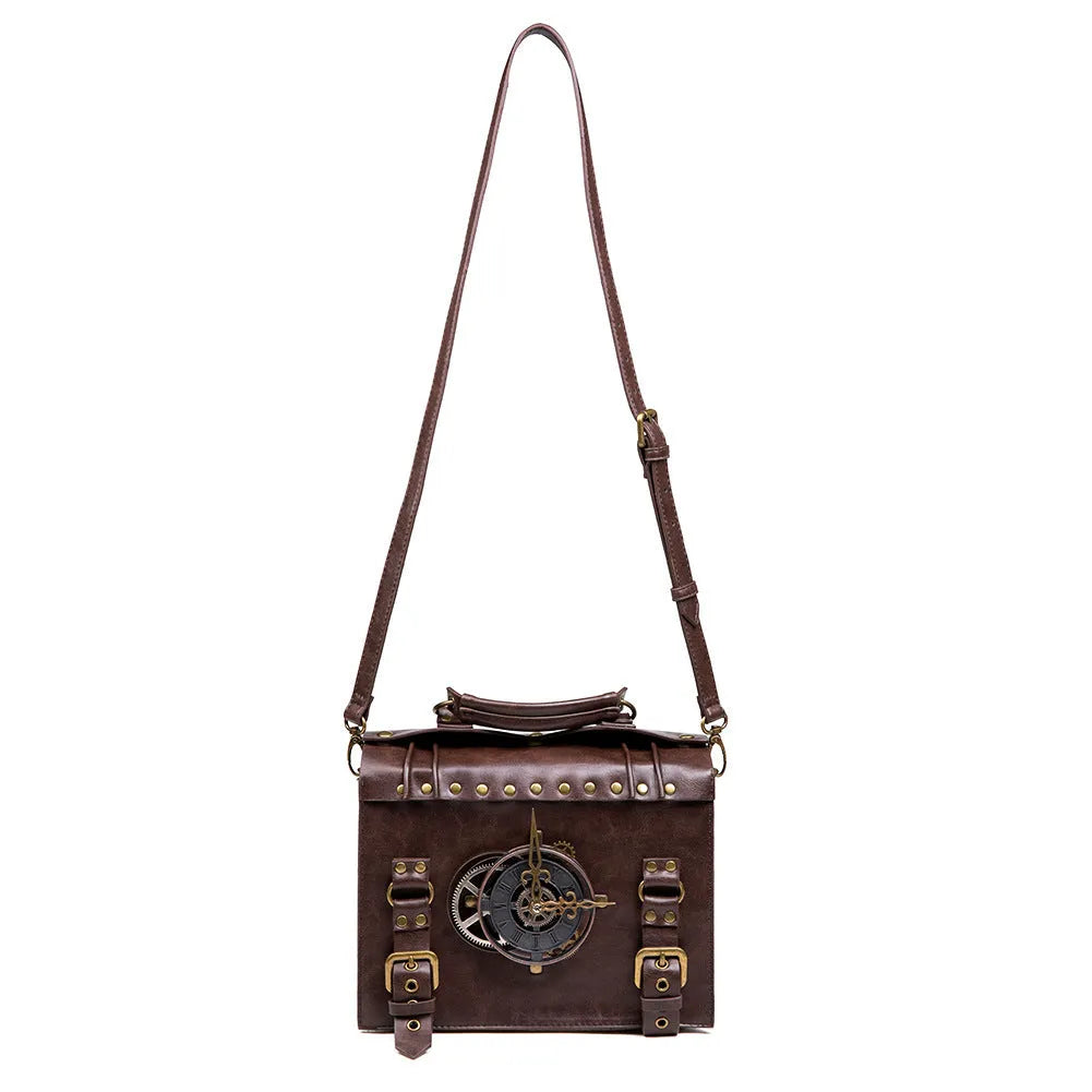 Bronze steampunk industrial retro style shoulder bag with metal hardware