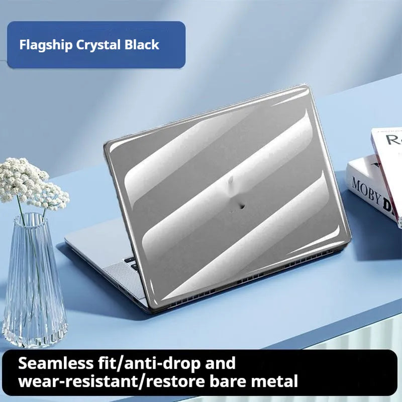 Clear plastic protective shell for MacBook laptop showing transparent design
