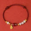 925 silver women's bracelet with Hetian jade, cinnabar red rope and adjustable chain