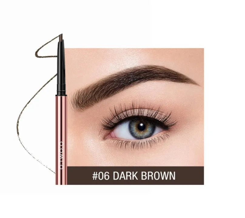 Eyebrow make-up pencil set showing six colour shades in slim pencil design with colour box packaging