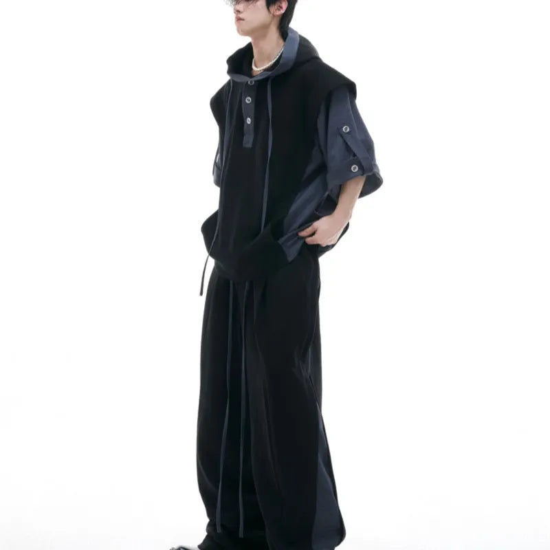 Men's hooded sports leisure suit with three-dimensional stitching on jacket and matching trousers