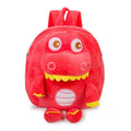 Soft blue dinosaur plush backpack for children with embroidered details and a soft handle.
